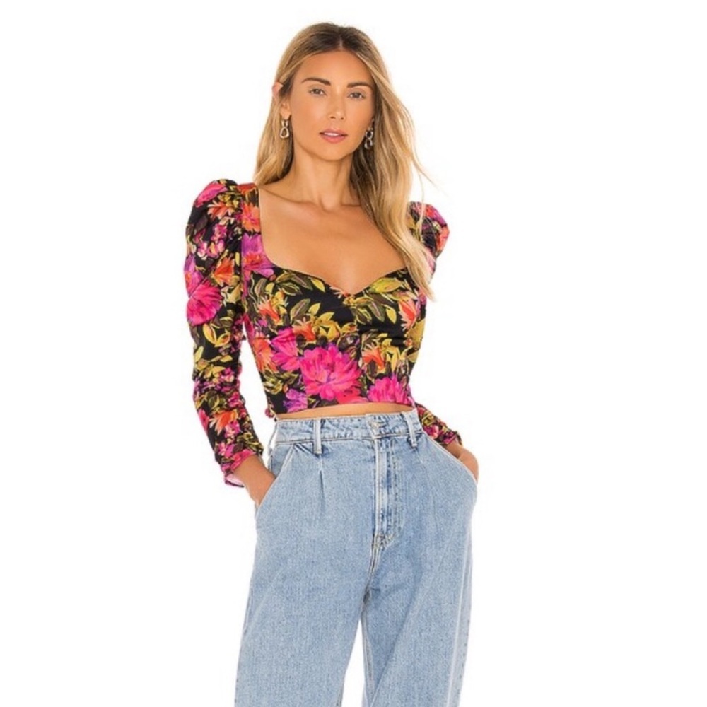 FOR LOVE & LEMONS | Floral Puff Sleeve Crop Top - Picture 2 of 2